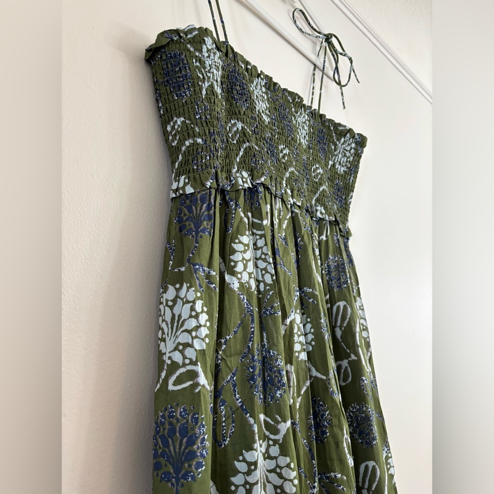 Zara Olive Green Floral Midi Dress - Picture 2 of 6
